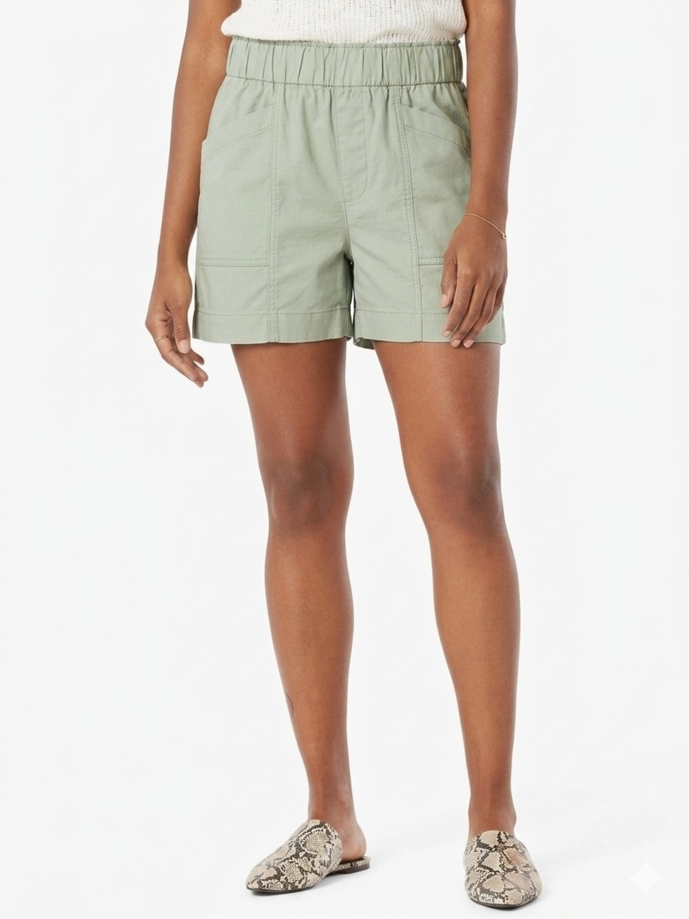 Signature Levi's Sage Green Elastic-Waist Cotton Shorts With Pockets NWT Size XL